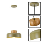 12.6in Adjustable kitchen island metal wood hanging lamp olive green pendant fixture