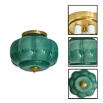 3-Light flush mount fixture glass metal ceiling light green gold wall sconce