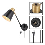 E26 Base plug in wall lamp black/Gold bedroom lamps wall metal wall light