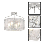4-Light bulbs light glass metal semi flush mount silver brushed nickel ceiling light
