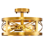 3 light modern semi flush mount ceiling light fixture round cage close to ceiling lamp with brass finish