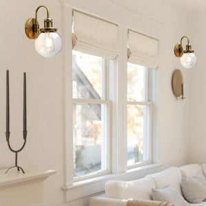 1-Light vintage wall sconce light golden and clear wall mounted light brass and glass fixtures light