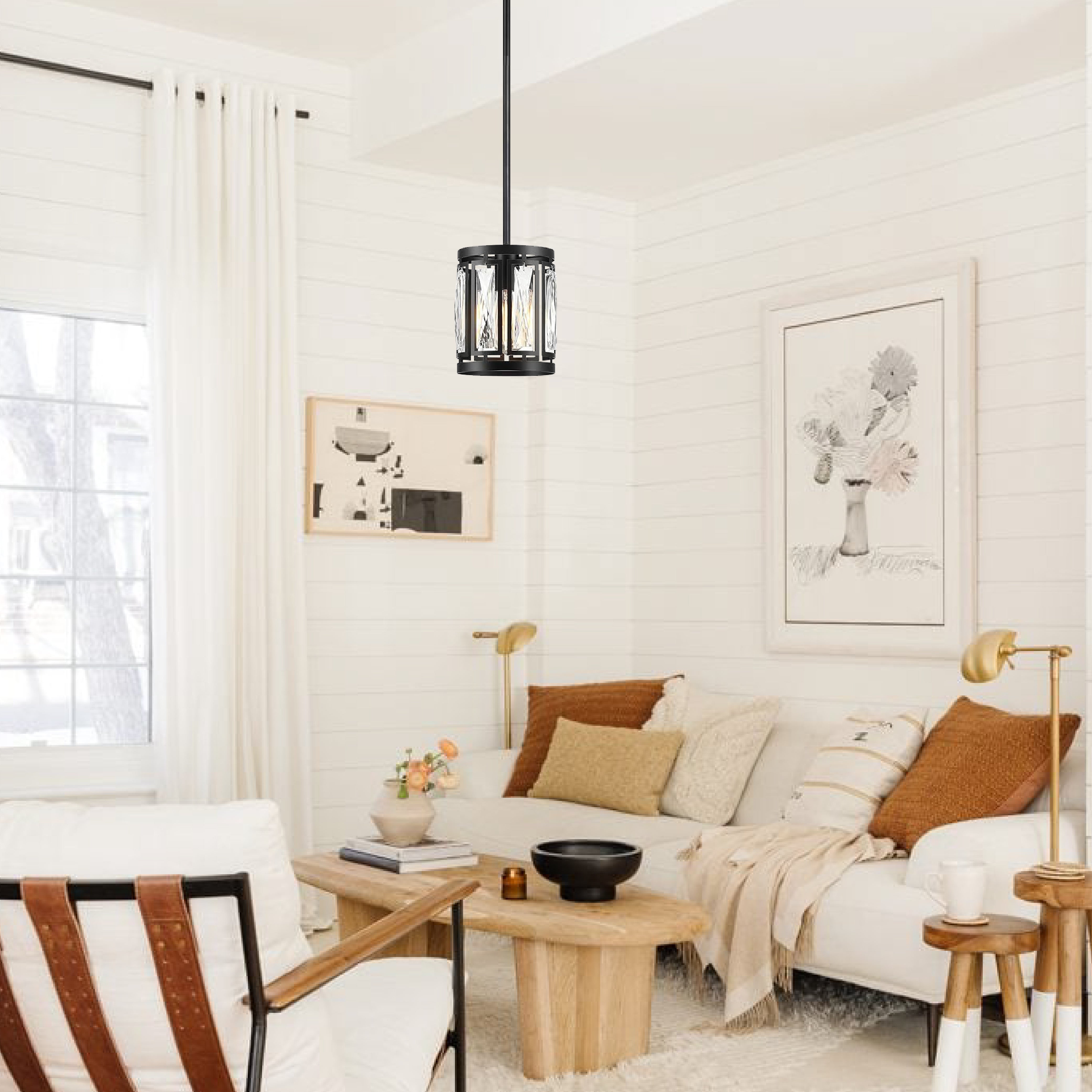 3-Pack modern pendant lighting matte black and clear hanging kitchen lights metal and crystal fixture light