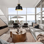 55 Inch industrial pendant light black and gold hanging light steel and wood island lights