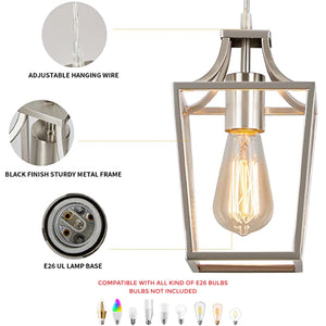 Brushed Nickel island pendant lights for kitchen 1 Light farmhouse lantern Modern Industrial light bulb fixture