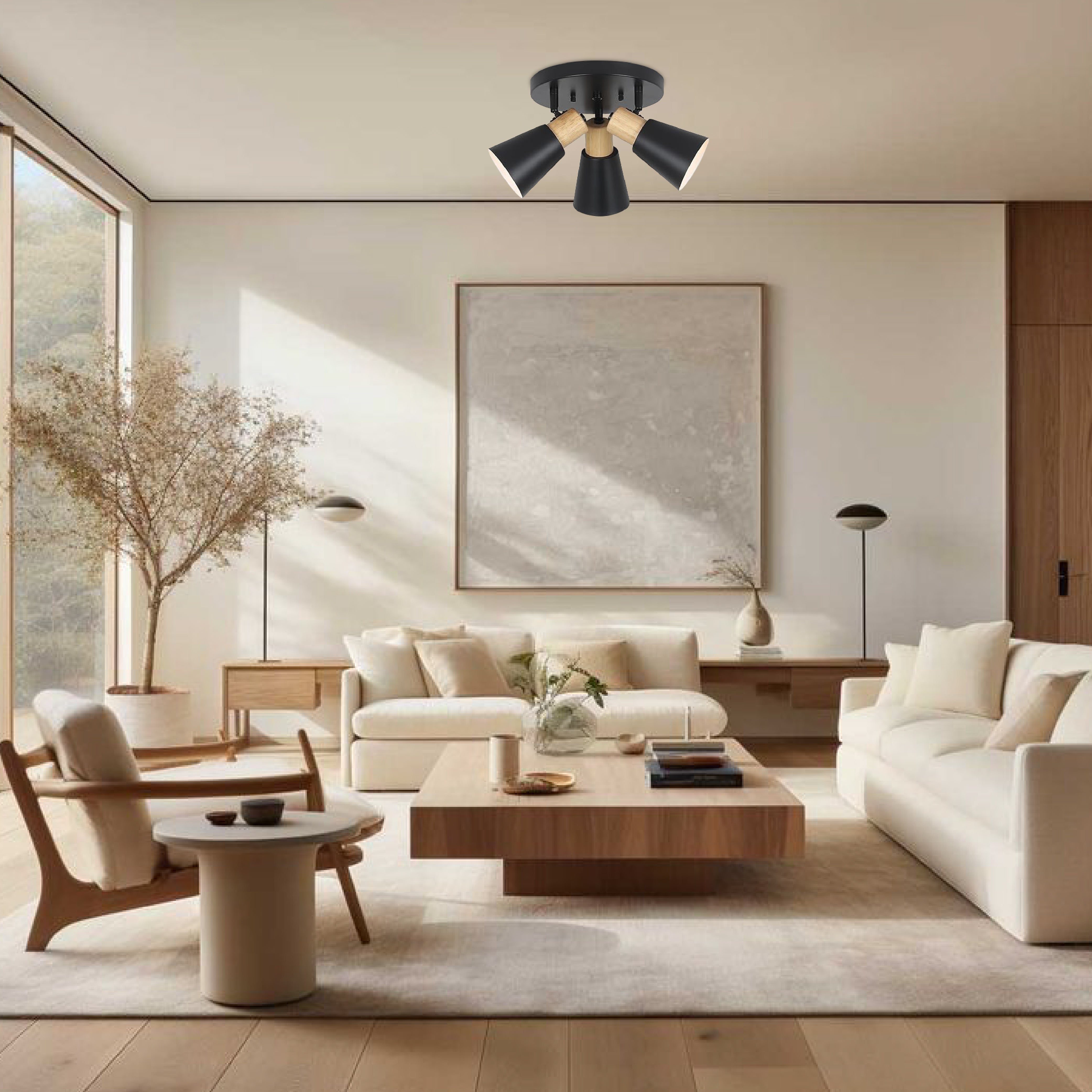 3-Lights vintage fixtures lamp black and natural ceiling light steel and wood kitchen light