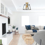 3-Light modern semi flush mount gold and black fixture light iron ceiling light