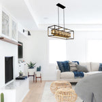 6-Light rectangle pendant light Black crystal chandelier lights farmhouse kitchen light