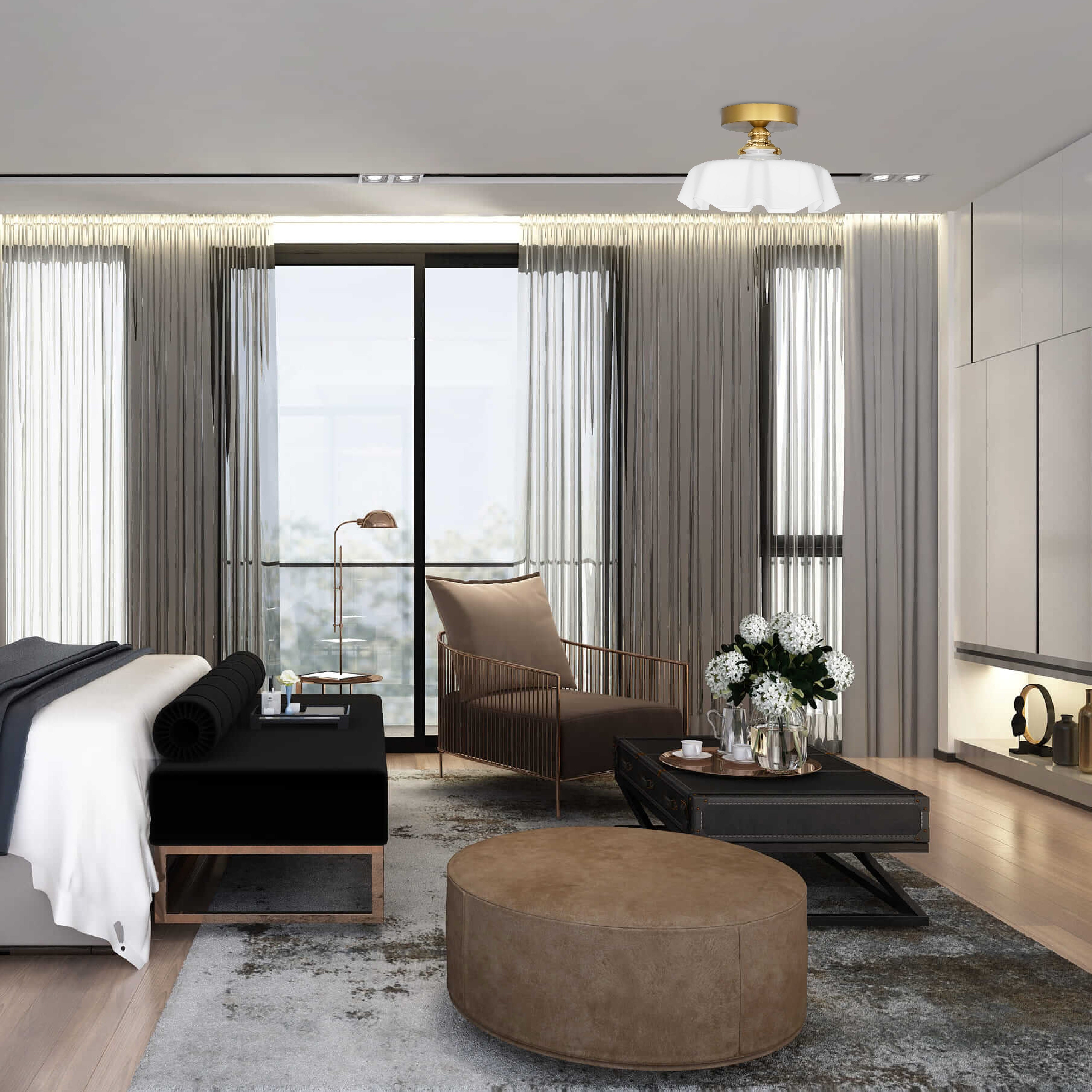 E12 based bulb farmhouse fixtures light gold and white ceiling lighting iron and glass hallway lighting