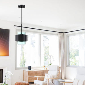 3 Pack farmhouse island lights black and green pendant light heavy duty metal and glass hanging lights