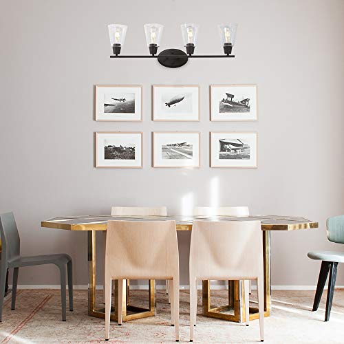 4 light glass industrial wall light fixture with oil rubbed bronze finish