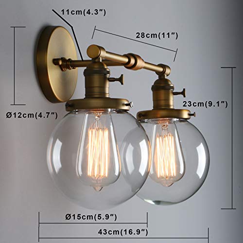 2 light globe glass wall sconce