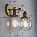 2 light globe glass wall sconce
