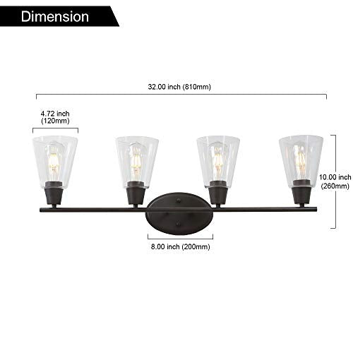 4 light glass industrial wall light fixture with oil rubbed bronze finish