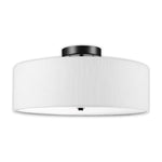 2 Light low profile flush mount light dark bronze, linen shade white light fixture metal ceiling light