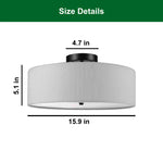 2 Light low profile flush mount light dark bronze, linen shade white light fixture metal ceiling light