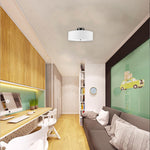 2 Light low profile flush mount light dark bronze, linen shade white light fixture metal ceiling light