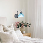 Plug in led light metal glass light fixture black blue shade wall sconce fixture