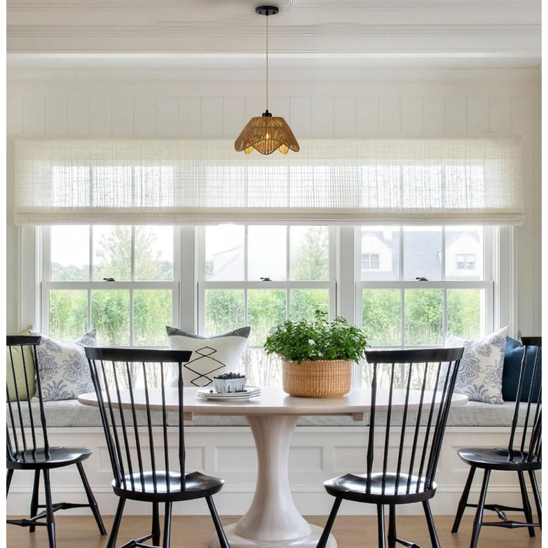 1 Light boho pendant light black kitchen light rattan, metal hanging light