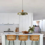 2-Layer pendant lighting wood metal chandelier fixture olive green ceiling lamp