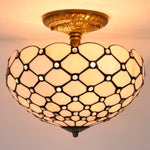 12 inch semi flush mount ceiling lamp tiffany ceiling light fixture cream amber stained glass beads lighting