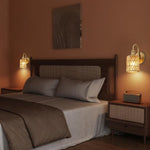 1 Light wall sconces gold wall lighting metal, rattan wall light fixture