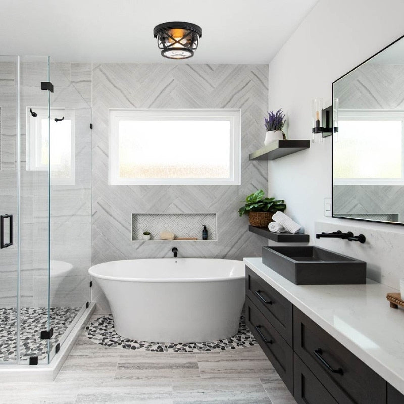 2-Light light fixture black flush mount light glass, metal ceiling light