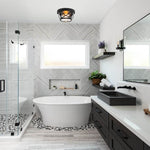 2-Light light fixture black flush mount light glass, metal ceiling light