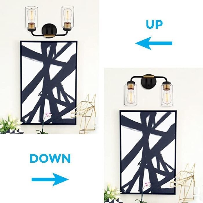 2-Light lighting fixtures Metal bathroom wall sconce lights Black and Gold wall light