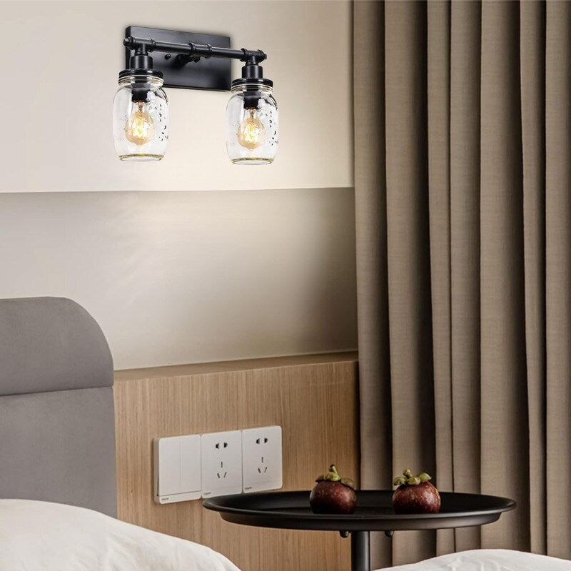 2 Lights vanity lights black wall light glass, iron sconce light