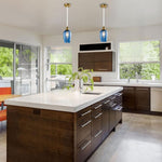 2 Pack light fixture gold and blue hanging lights glass, metal pendant lights