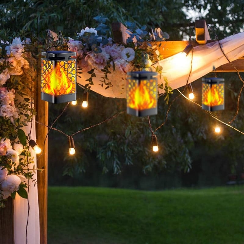 2 Pack solar light  black garden light plastic hanging light