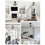 2 light industrial semi flush mount lamp glass black ceiling lighting fixture