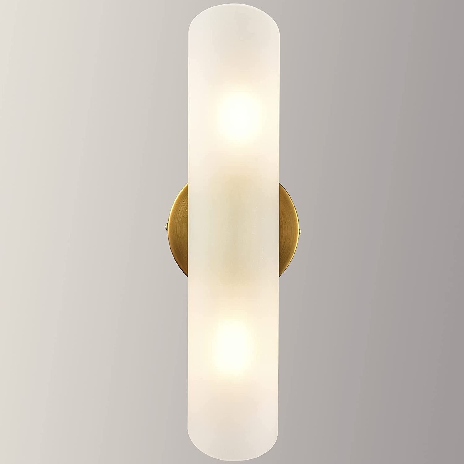 2 pack cylinder sconce white glass vanity light brass wall lighting fixture