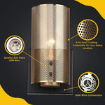 2 pack modern brass wall sconces industrial mesh
