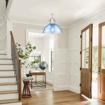 10.5” Hanging light blue glass, brushed nickel dining room lighting glass, metal pendant light