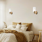 Cylinder shade vanity light fixtures metal glass wall light brass gold wall sconce