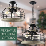 3 Light Industrial Chandelier Farmhouse Wood Cage Pendant Light