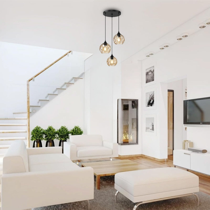 3-Light pendant light black and gold hanging lights glass, metal dining lights