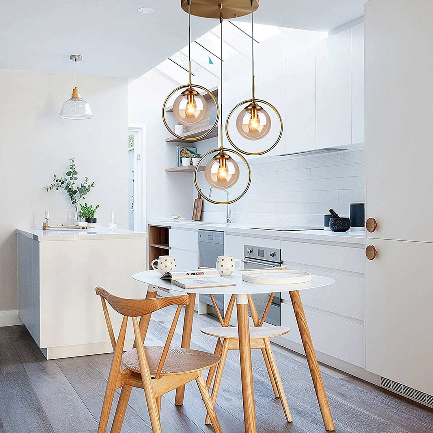 3 light industrial pendant light metal ring chandelier globe glass hanging lamp