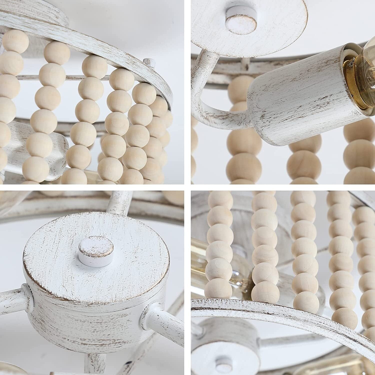 3 light wood beads semi flush mount ceiling light boho ceiling lighting fixture