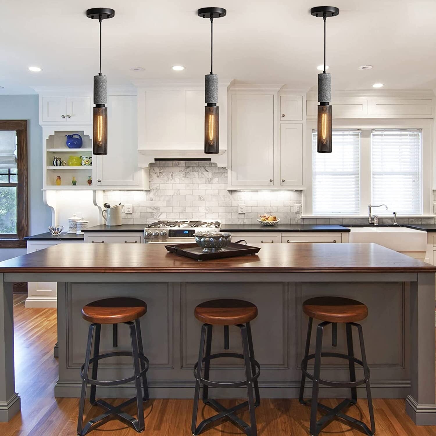 3 pack concrete linear pendant light modern industrial hanging cement pendant lighting