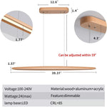 39 inch LED linear pendant light wood chandelier kitchen island pendant lamp