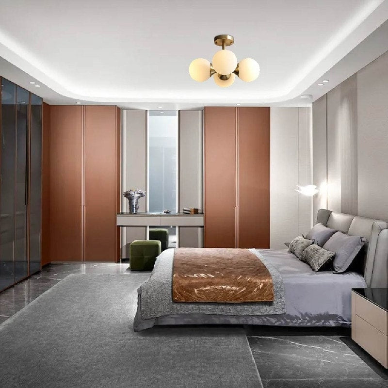 4-Light light fixture antique brass flush mount light glass, metal ceiling light