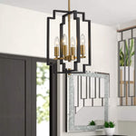 4 light vintage lantern chandelier farmhouse dining hanging light black and gold pendant light fixture