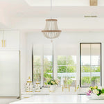 3-light boho chandelier metal wood bead hanging light white pendant light
