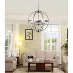 5 light globe chandelier industrial sphere pendant light fixture with nickel finish