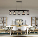 5 light vintage industrial black Island pendant fixture, cage chandelier
