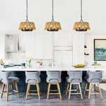 4-light woven chandelier rattan pendant light brown ceiling fixture