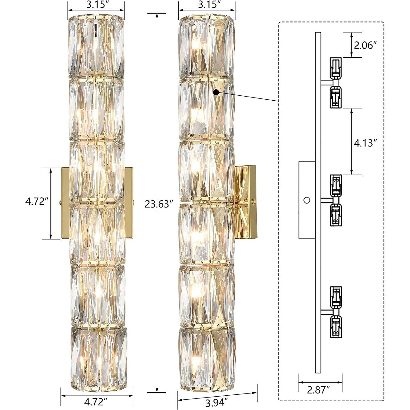 6 light modern wall light crystal mounted wall sconce with gold finish